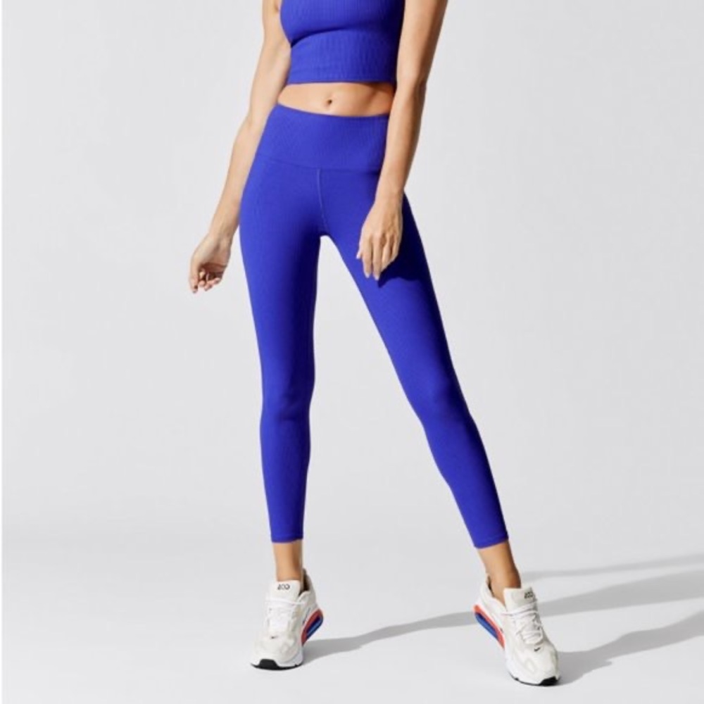 Carbon38 ribbed 7/8 legging small bright blue